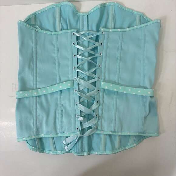 VTG Charlotte Russe Y2K Corset Top Baby Blue Polka Dot Trim Sz Medium - Picture 5 of 6